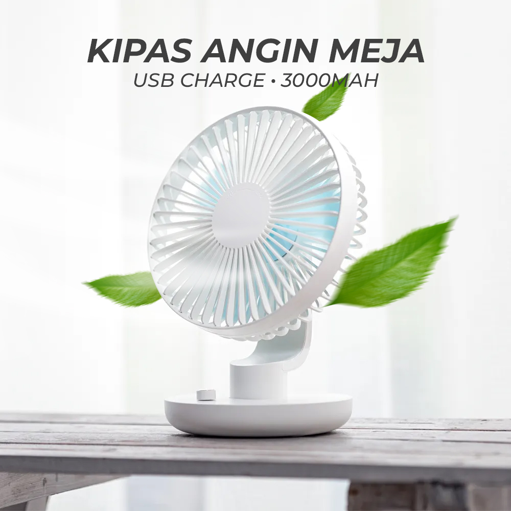 Kipas Angin Meja Desk Fan Swing Automatic USB Charge 3000mAh - 209