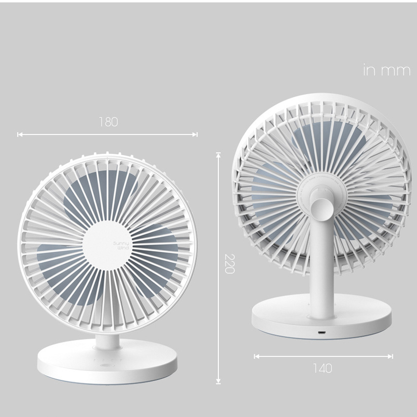 SUNNY WIND Kipas Angin Meja Desktop Fan 3 Speed USB Charge 2000mAh - 202 - White