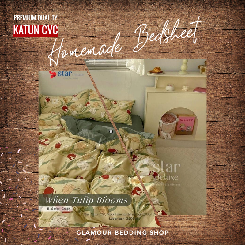 Sprei KING 200x180 Kain Katun CVC Katun Lokal Homemade Sprei Motif By STAR Deluxe
