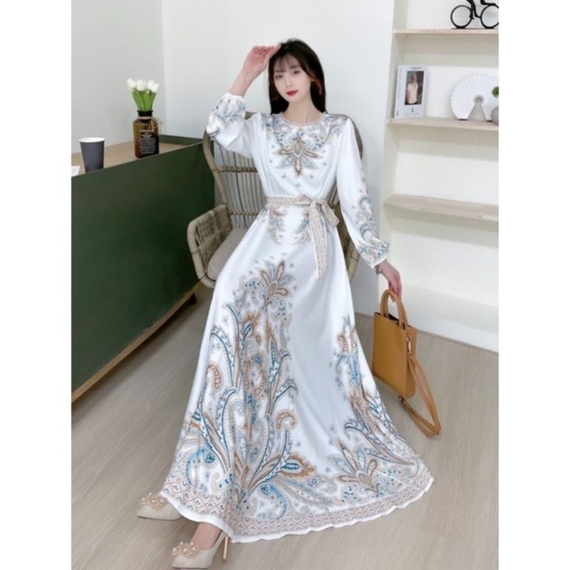 DRESS WANITA MAXI ESTILO PUTIH ANDIN IMPORT BKK BANGKOK