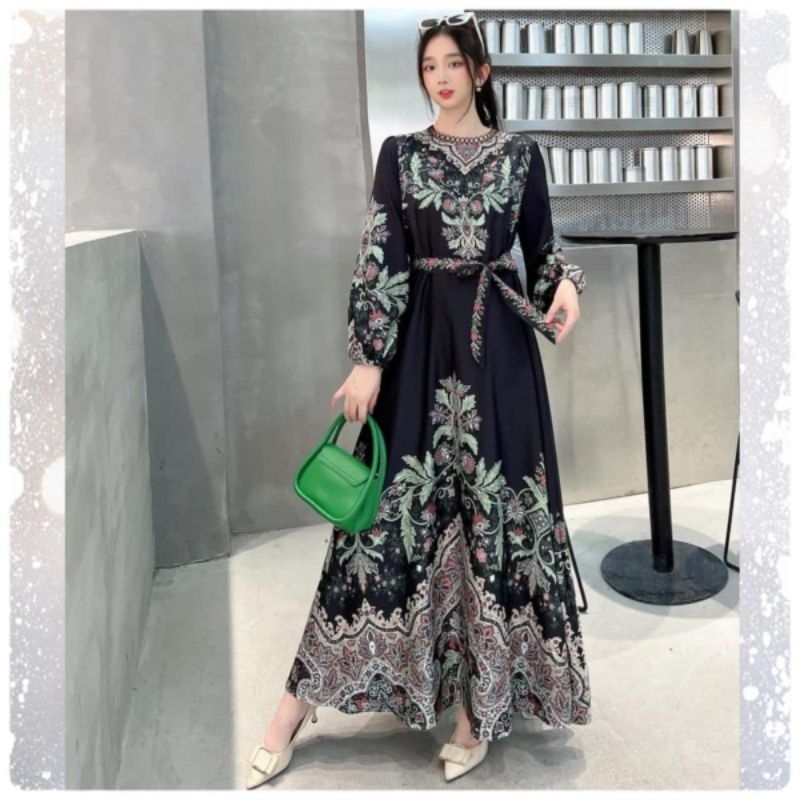 DRESS WANITA MAXI ESTILO HITAM SAGE IMPORT BKK BANGKOK