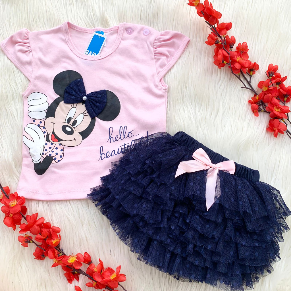 Baju setelan kaos rok tutu motif cantik bestseller fashion anak bayi cewek perempuan murah -hel