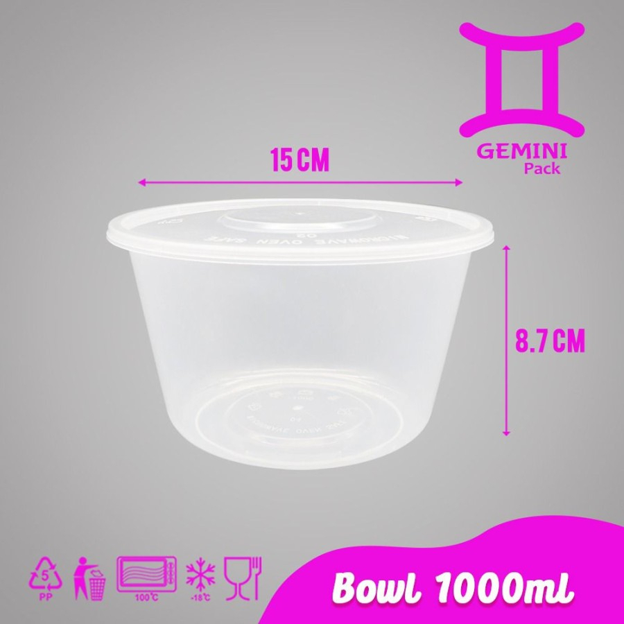 THINWALL MANGKOK MAKAN PLASTIK 1000ML 25 Pcs/BULAT BOWL CUP PUDING