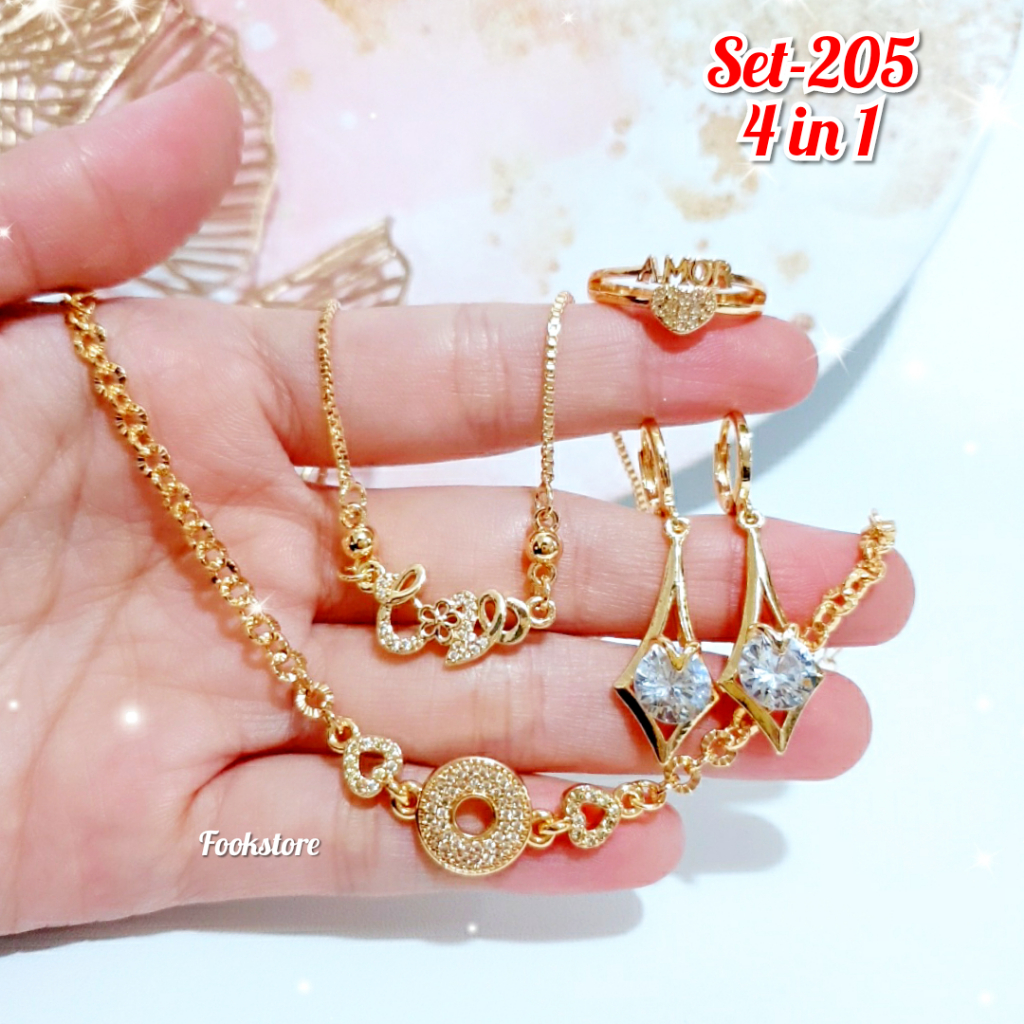 TERLARIS SET PERHIASAN WANITA/ KALUNG/GELANG/ANTING/CINCIN