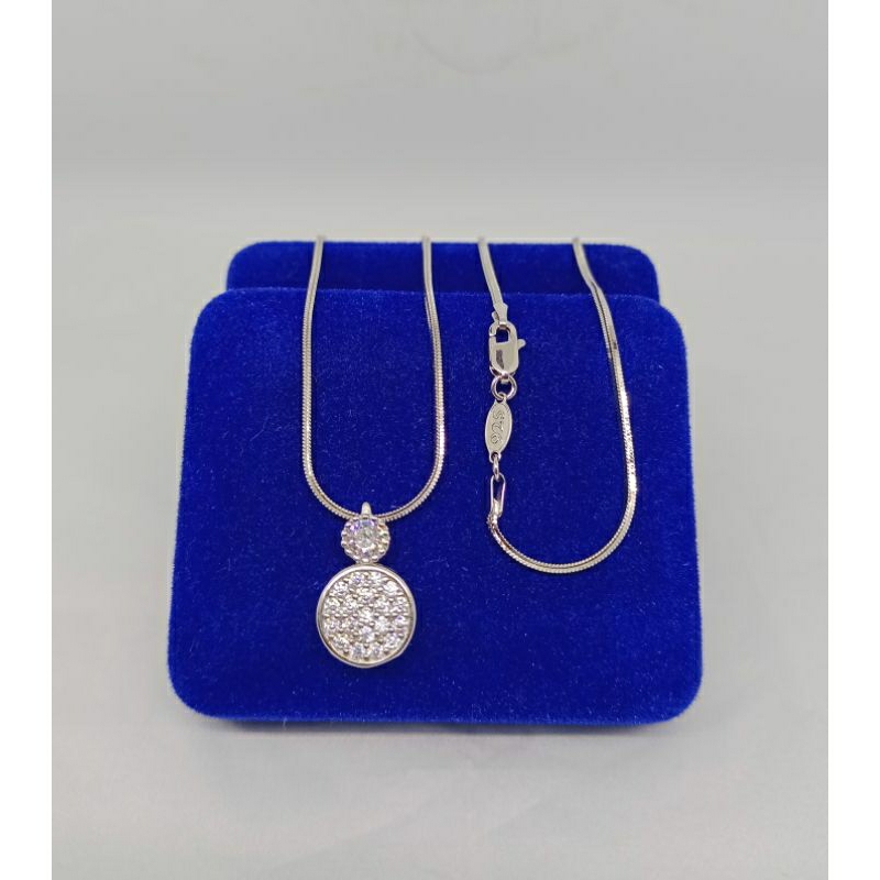 kalung rantai kasandra flexi+liontin tusuk bulat mata putih/perak asli silver 925 lapis emas/perhiasan fashion wanita terbaru