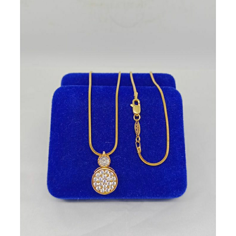 kalung rantai kasandra flexi+liontin tusuk bulat mata putih/perak asli silver 925 lapis emas/perhiasan fashion wanita terbaru