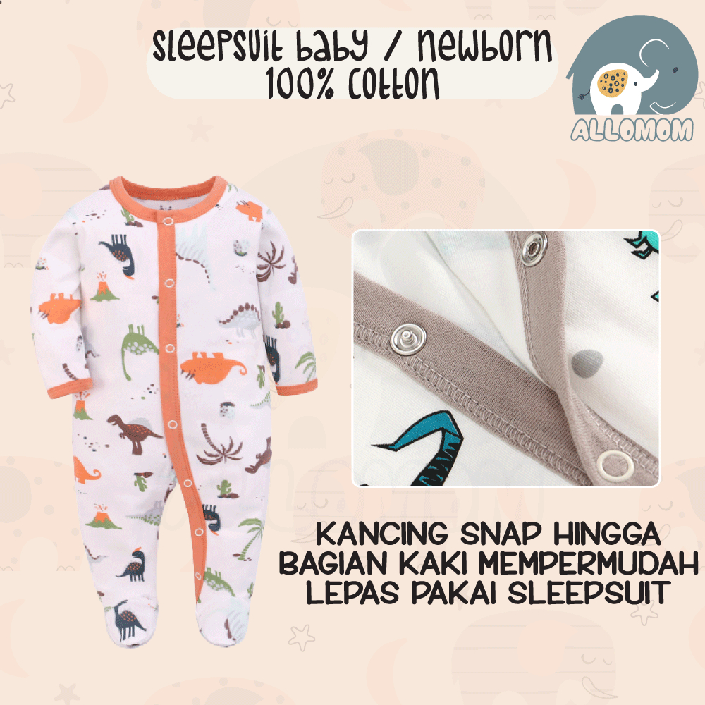 Baju Tidur Bayi Kancing Sleepsuit / Piyama Bayi Baby Kids Katun 0-7 Bulan