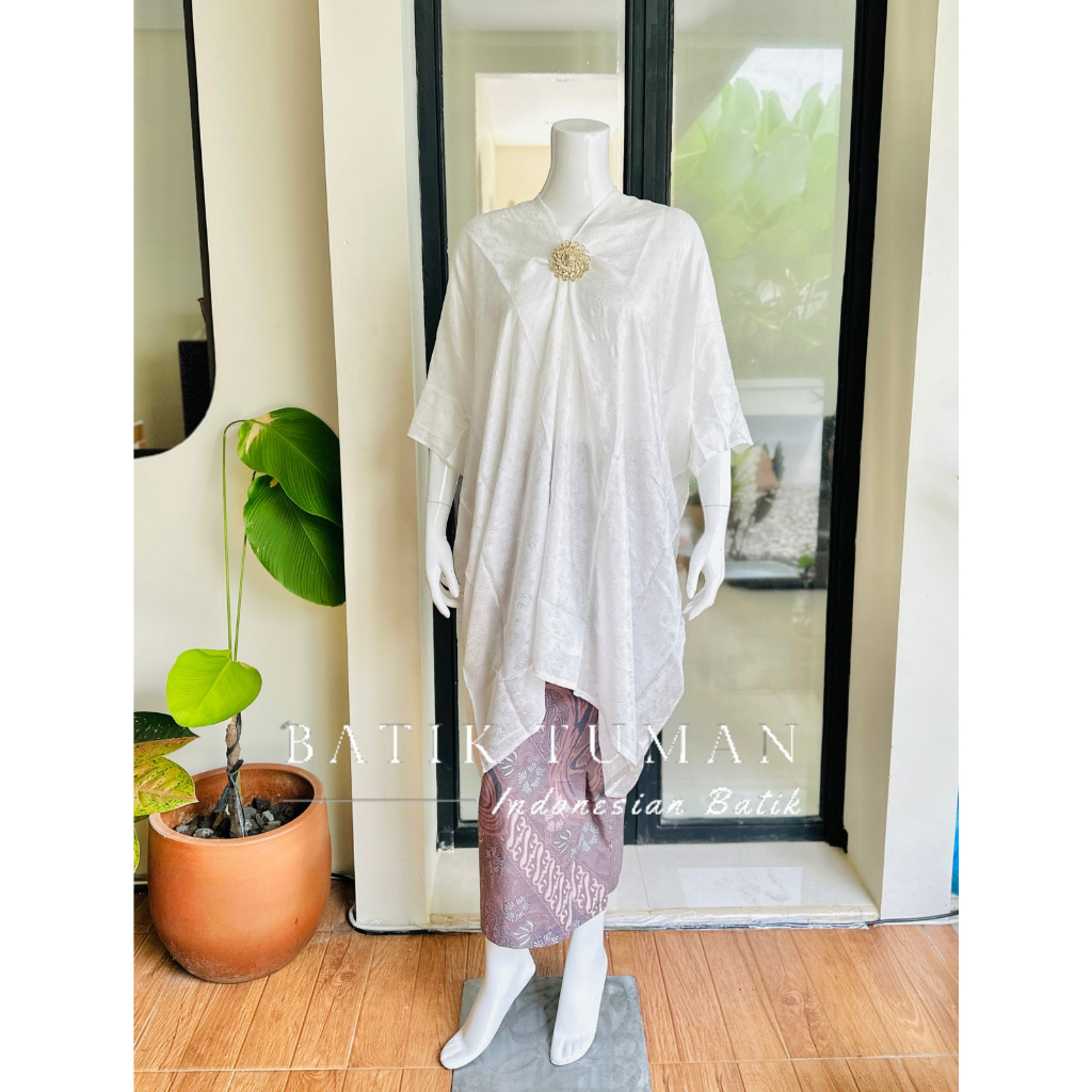SETELAN KAFTAN LATIFA WHITE Setelan Wanita Kaftan Viscose + Rok Batik Bahan Katun Halus Fashion Kaft