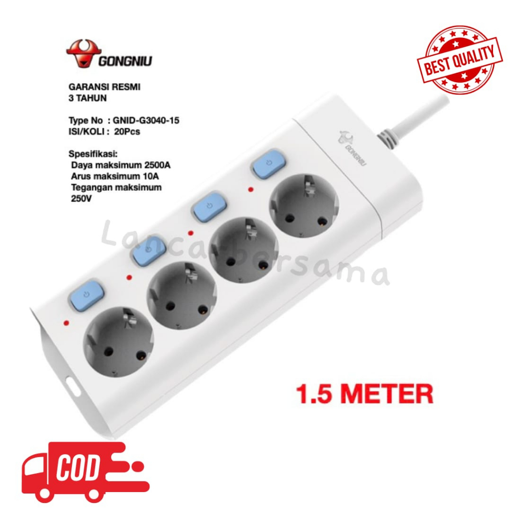 STOP KONTAK MULTI SWITCH 4-5 LUBANG GONGNIU (G3040-G3050) GARANSI 3 TAHUN SNI, KUALITAS BAGUS!!!