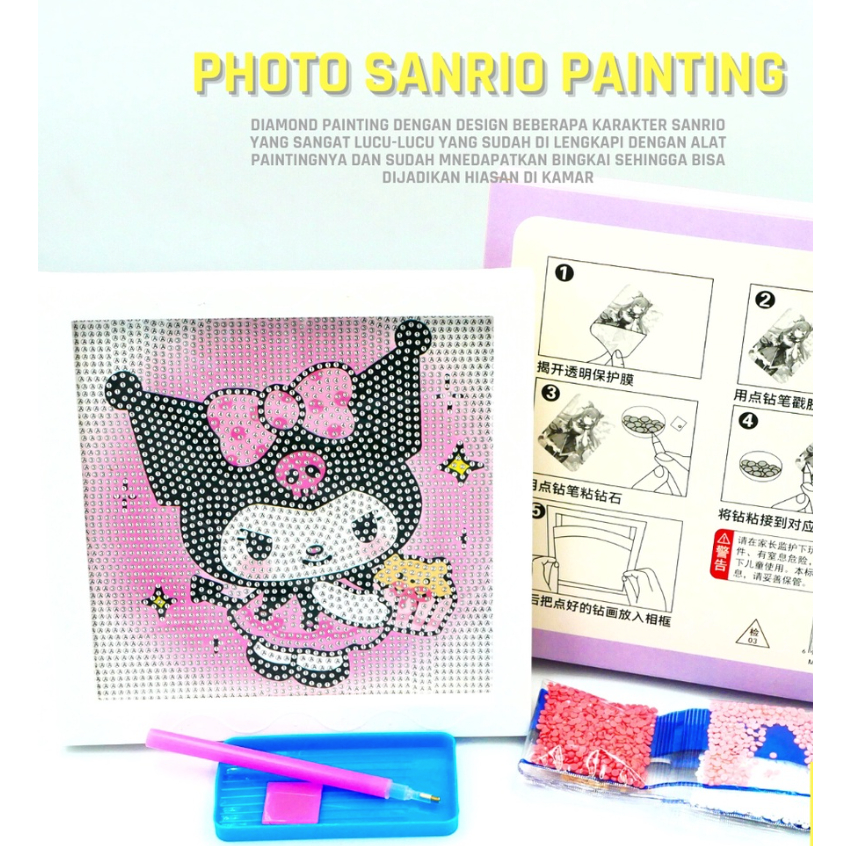 

ID STIKER KOREA SCRAPBOOK MOMO DIAMOND PAINTING SANRIO EDITION + BINGKAI 18CM X 18CM