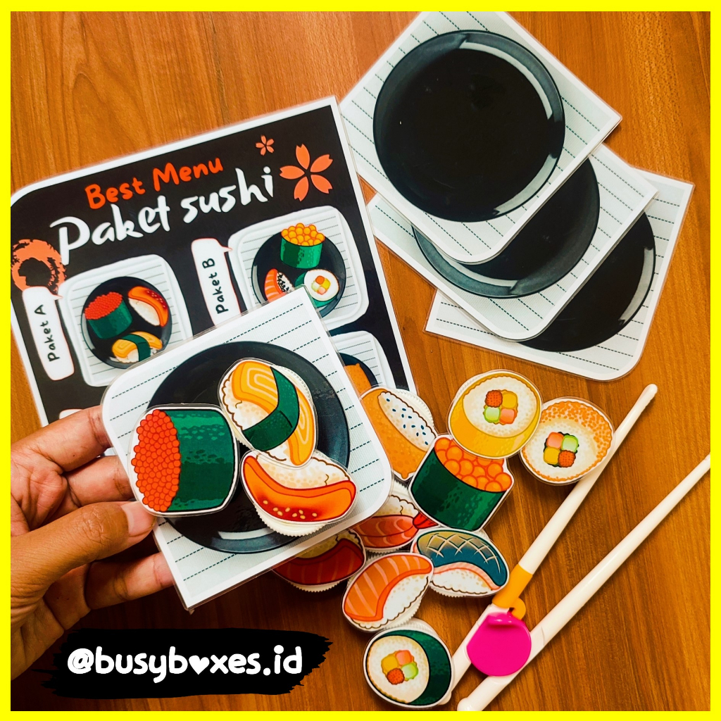 [busyboxes.id] Mainan Edukasi Busy Page busypage pretend play masak-masakan menu sushi