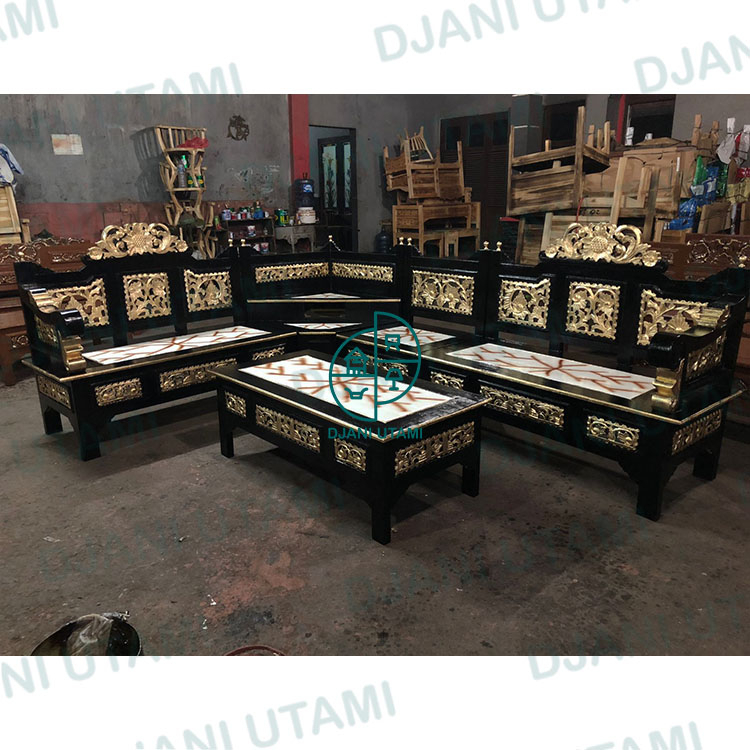 Kursi Tamu Sudut kayu Jati Letter L ukir Jepara