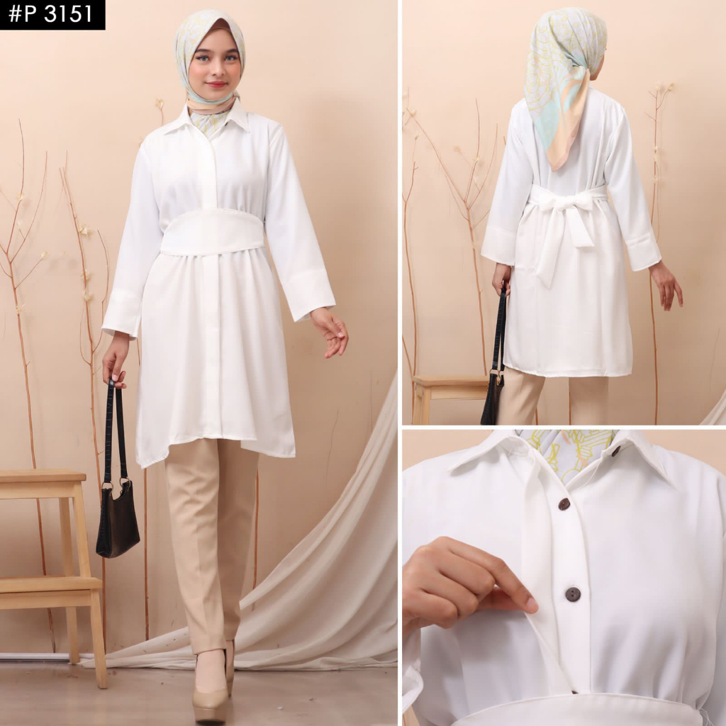 Tunik Putih Polos Wanita Muslim 3151
