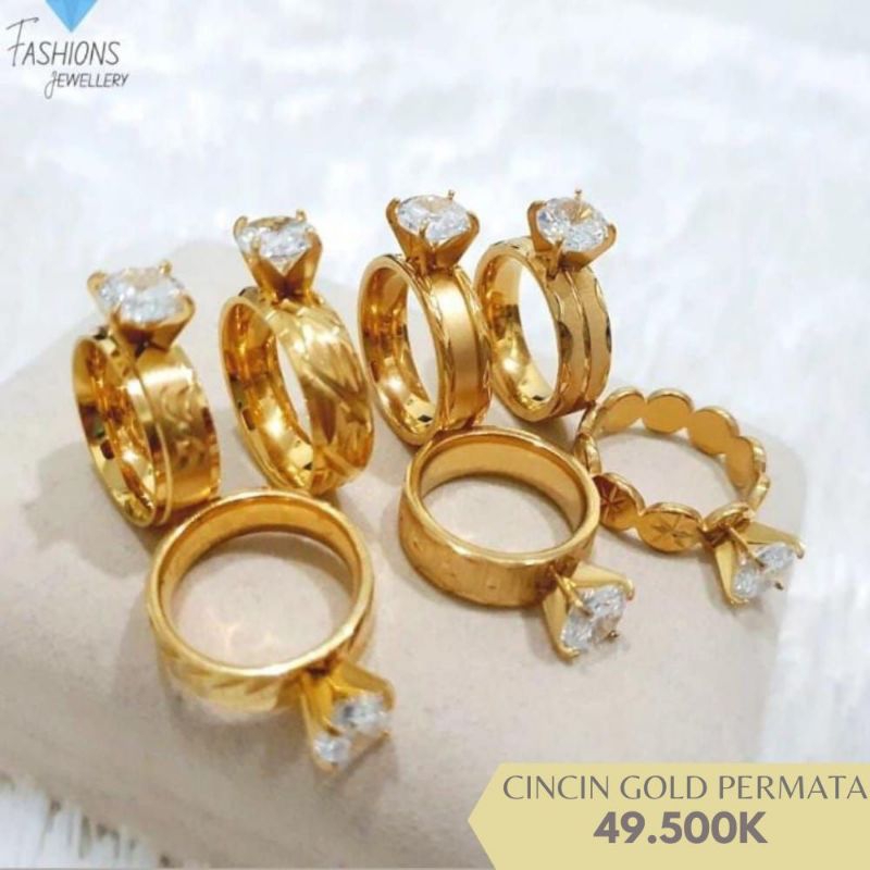 Cincin titanium Gold Permata kekinian anti karat