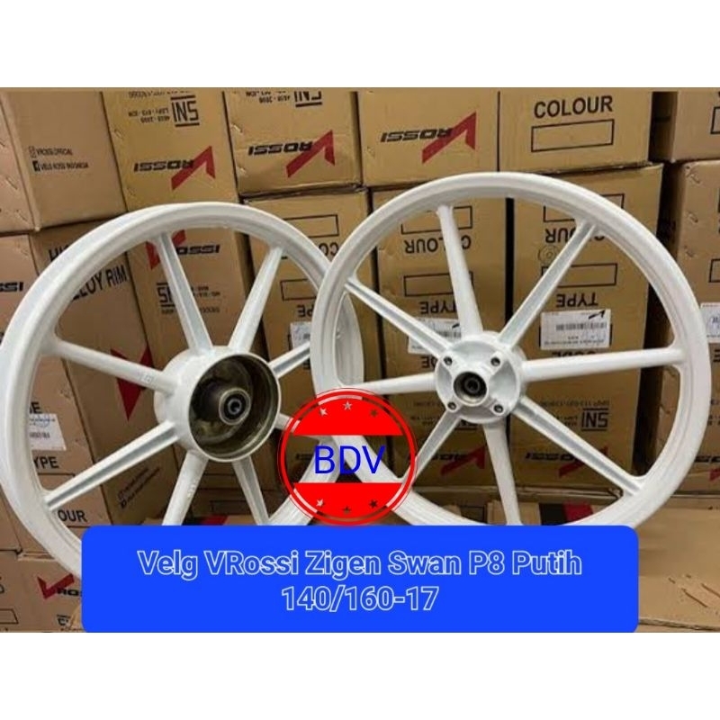 Velg V Rossi Zigen P8 SWAN Supra X 100cc, Fit Lama (Racing/ Bintang Palang 8) Putih