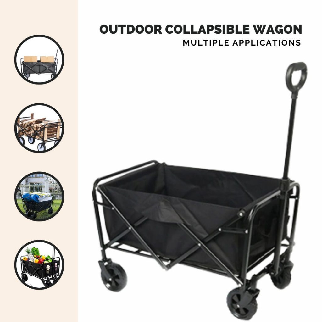 Troli Barang Lipat Camp Wagon 600D Oxford Folding Trolley Wide Storage