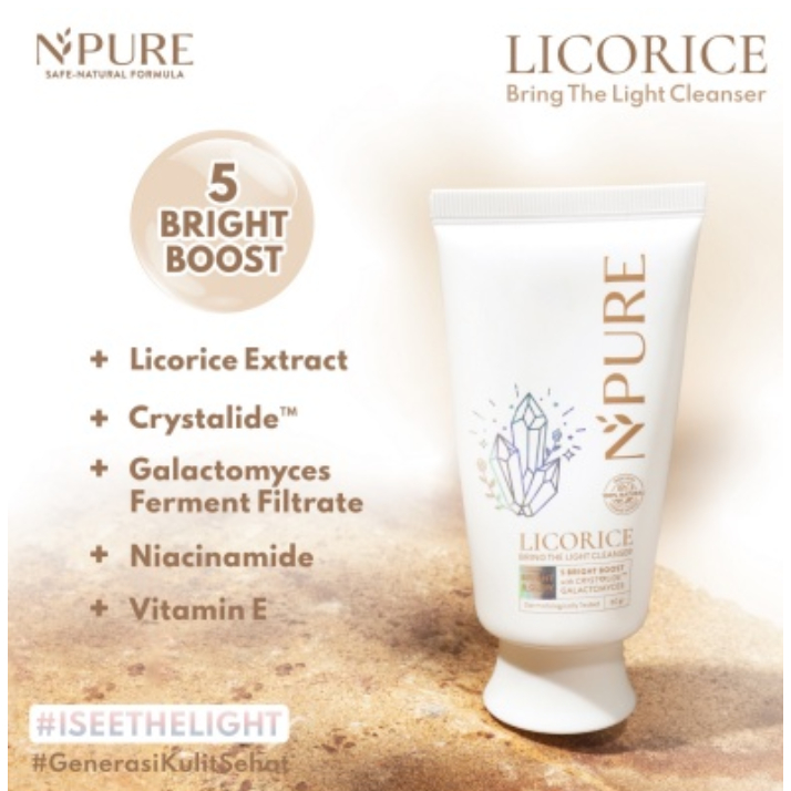 NPURE licorice facial wash bring the light cleanser boost bright face wash sabun cuci muka pembersih wajah perawatan wajah kecantikan wanita perempuan cewe cewek cowo cowok