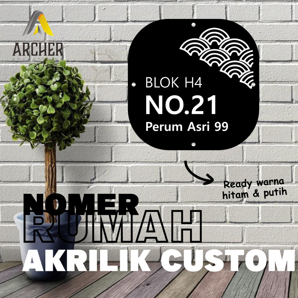 PAPAN NOMOR RUMAH AKRILIK 18 X 18 CM PERSEGI