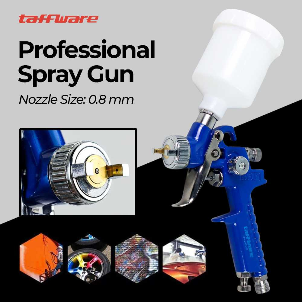 Taffware Professional Spray Gun Nozzle HVLP Airbrush - H-2000 sepet cet motor mobil kayu kapasitas cairan 125 ml  Bobot yang Ringan