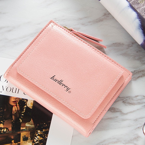 DOMPET LIPAT WANITA BAELLERRY ORIGINAL KULIT PINK LUCU BARBARA WA677P3 IMPORT KOREA CEWEK SLOT KARTU KECIL RESLETING UANG KOIN MINI REMAJA KEKINIAN SIMPLE BRANDED MURAH PREMIUM