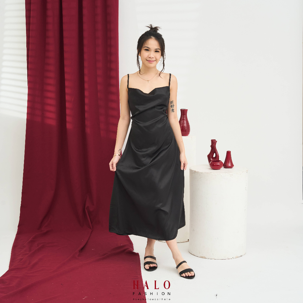 [HaloFashion] Agatha Sexy Maxi Dress Satin Dress Korean Fashion