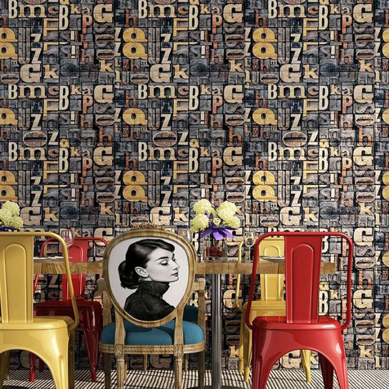 wallpaper foam premium permukaan timbul motif batu alam abjad