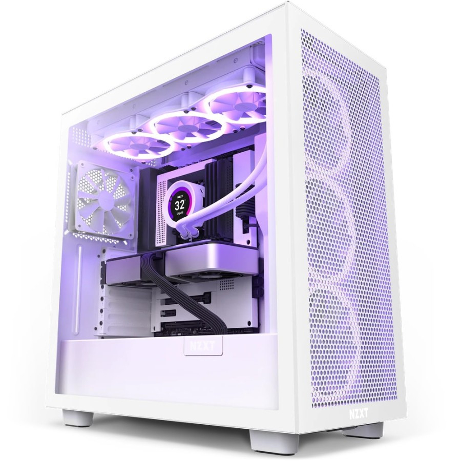 NZXT H7 FLOW White Mid Tower ATX Case Casing PC Free Fan E-ATX