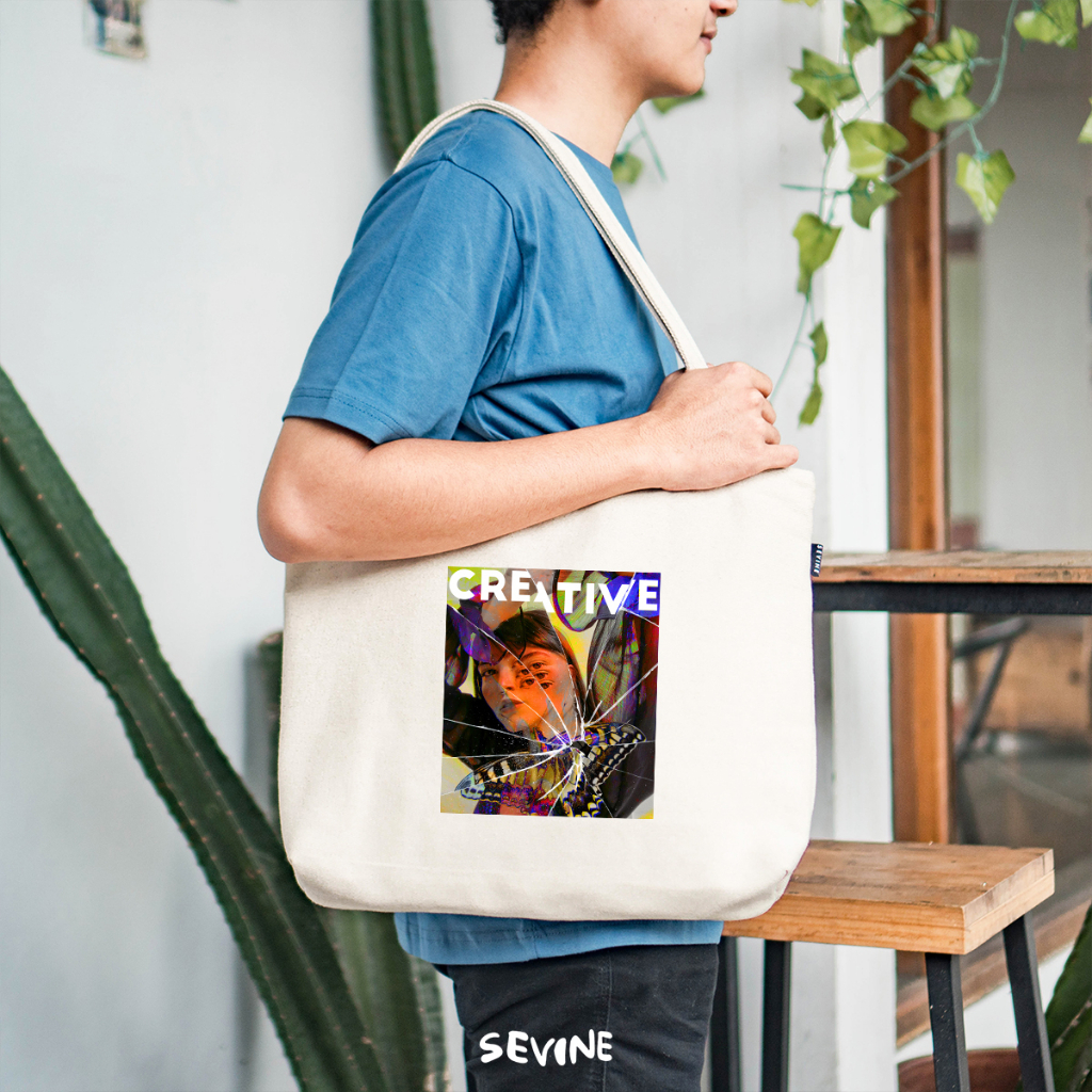 Sevine Tote Bag Kanvas Emily Resleting Kantong Tas Wanita Sekolah Kuliah Fashion Totebag Kerja Aesthetic - JJ