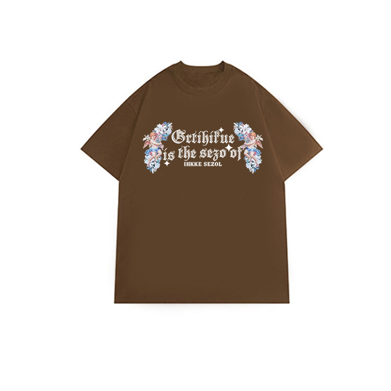 XIAOZHAINV Kaos Atasan Oversize Wanita Flower Pattern Lengan Pendek A0751