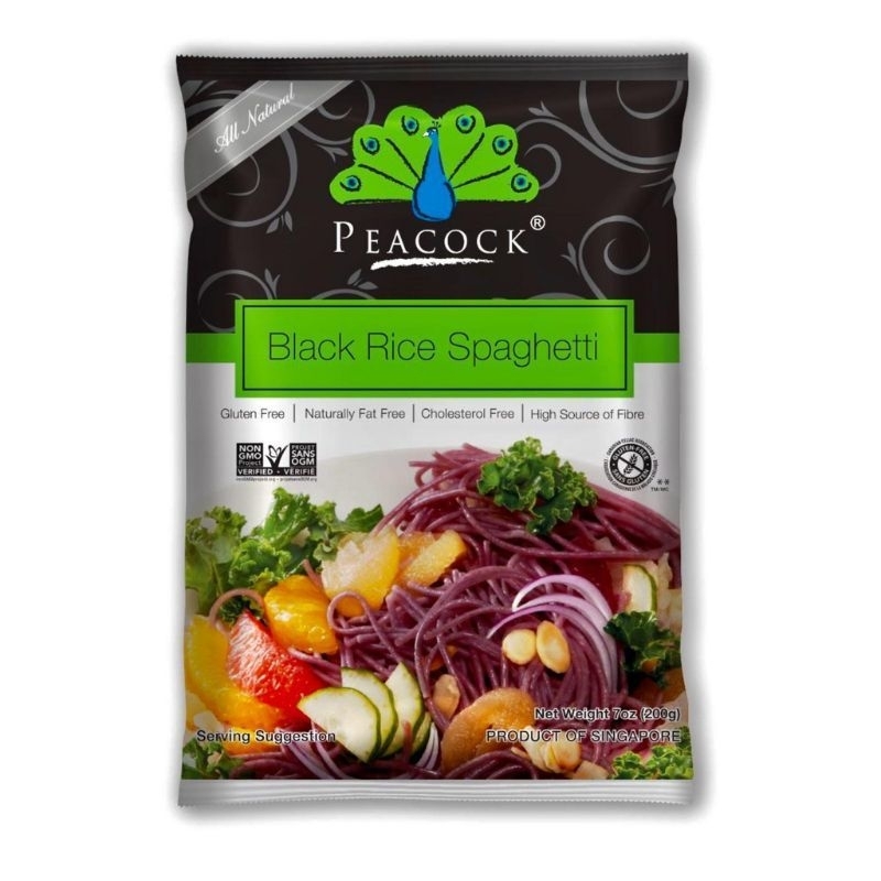 

Peacock black rice spaghetti glutten free