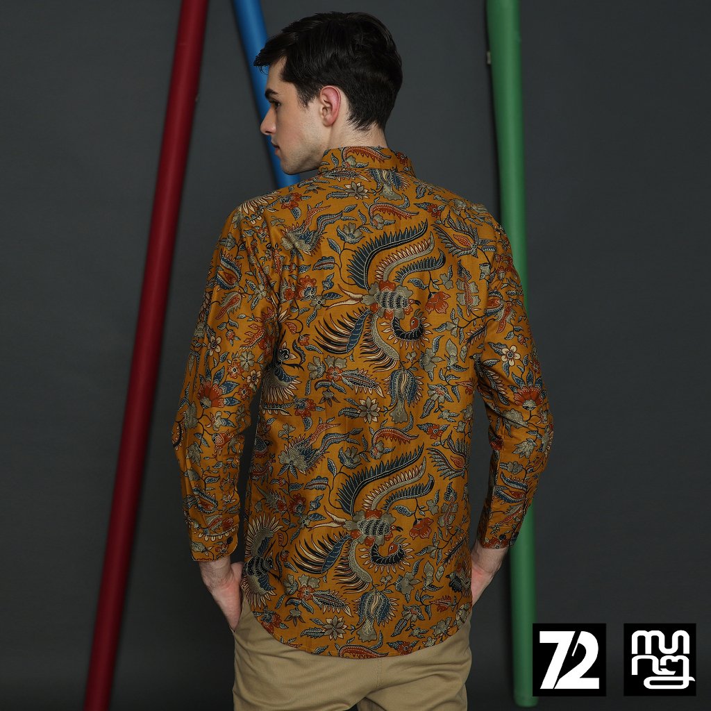 KEMEJA BATIK PRIA Katun Lengan Panjang Slimfit Motif Burung Duri Warna Kuning 723351 Cap 72 - Baju Kemeja Atasan Pakaian Setelan Batik Pria Cowok Laki Laki Remaja Keluarga Kantor Lengan Panjang Modern Slimfit Slim Fit Premium Kekinian