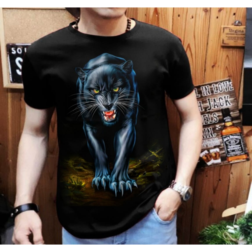 Kaos Distro Pria Motif Macan Biru / Ready size JUMBO XXL / Jalu collection