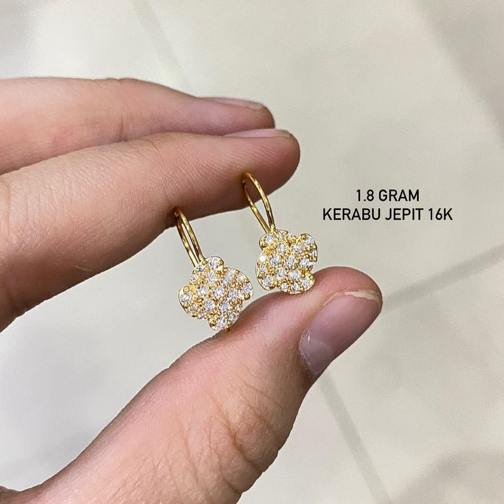 Anting desi anak dan dewasa emas asli kadar 70 16k amero solitaire diamond look bintang bunga giwang kerabu gantung drop