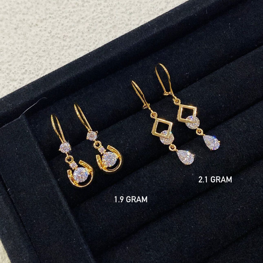 Anting desi anak dan dewasa emas asli kadar 70 16k amero solitaire diamond look bintang bunga giwang kerabu gantung drop