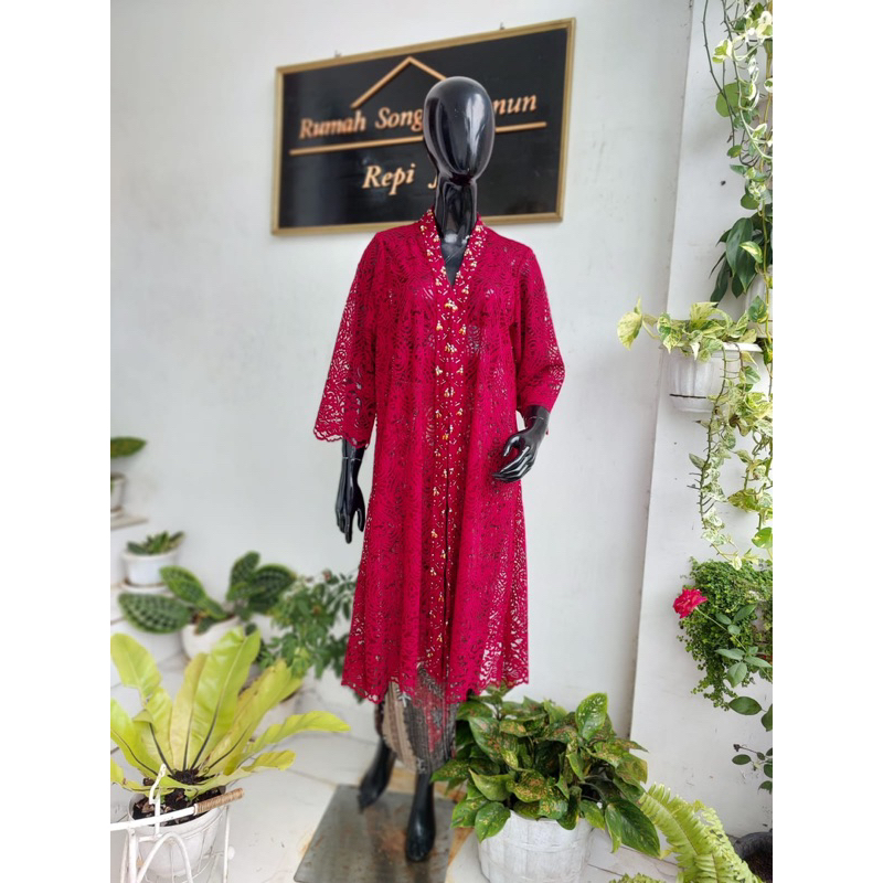 Kebaya Kartini Panjang Merah Maroon Kartini full payet