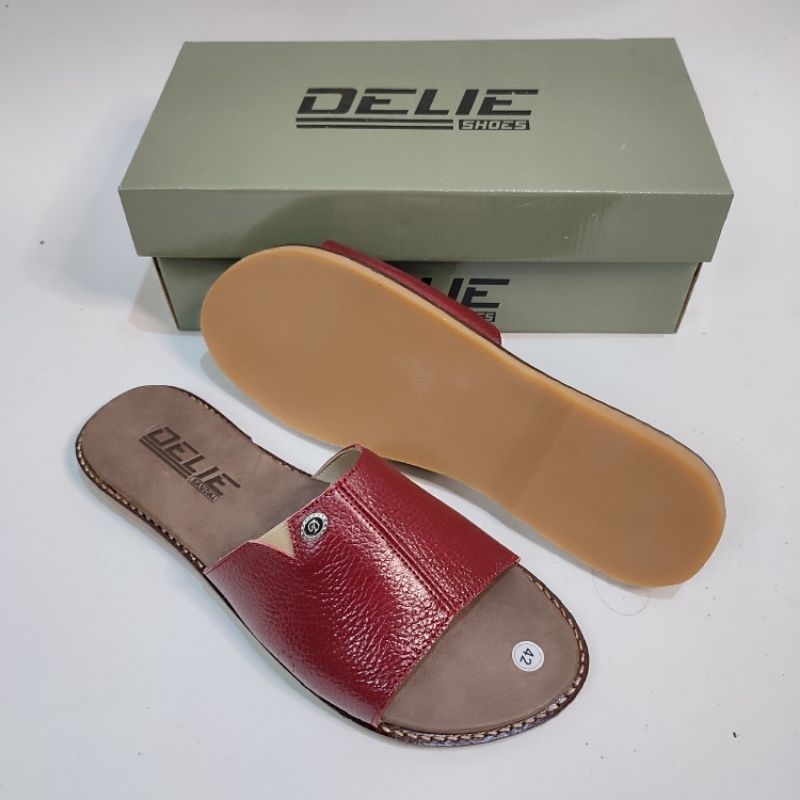 Sandal slop wanita delie size besar 41-43 kulit asli