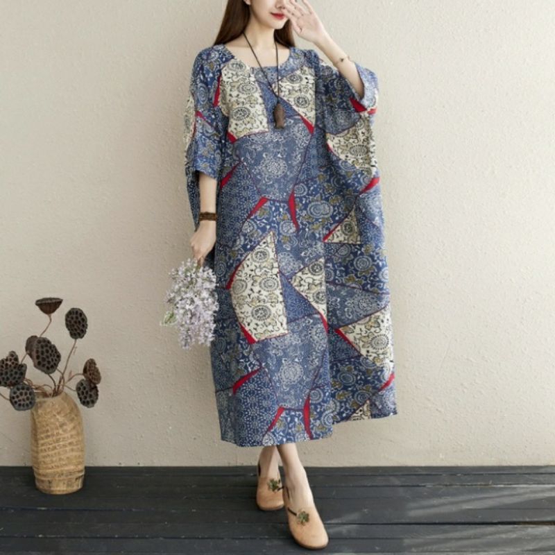 79007 Baju maxidress longdress LOOSE HOMEWEAR MAXI DRESS lengan pendek dres Korea Korean style wanit
