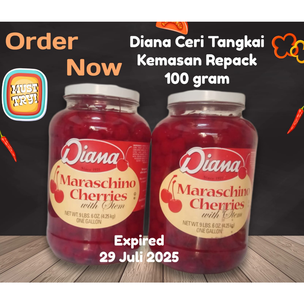 

DIANA MARASCHINO CHERRIES/CERI MERAH TANGKAI KEMASAN REPACK 10 TANGKAI