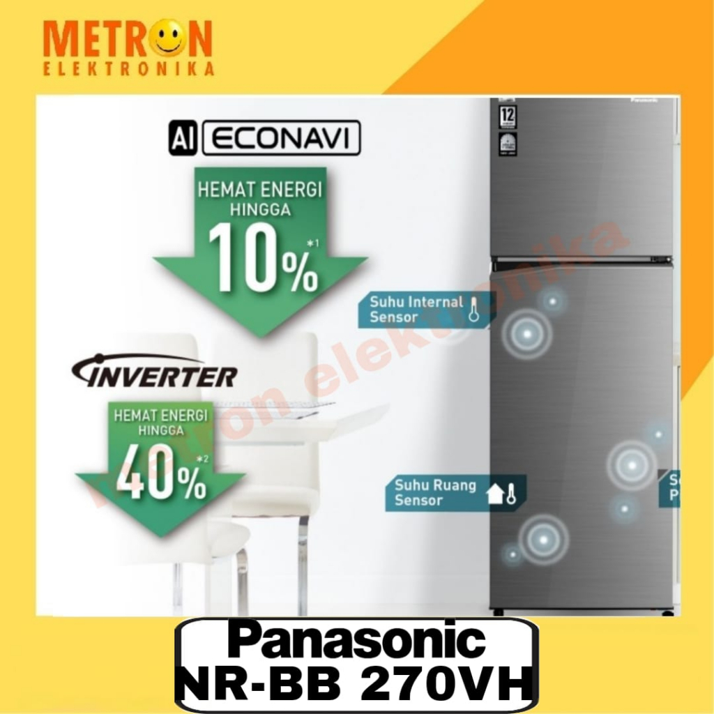 PANASONIC NR-BB 270 V-H - GLORY GREY - L. ES 2 PT ECONAVI INVERTER 266L