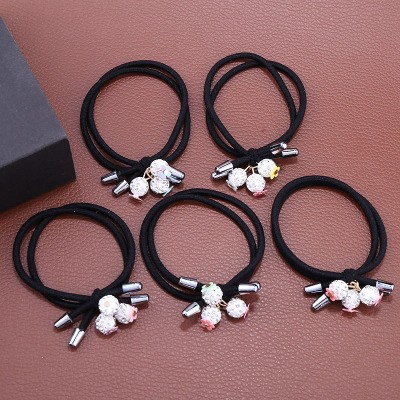 Ikat Rambut Berlian Buatan Korean Style Rhinestone Ball Rubber Ikat Rambut Karet hitam Wanita Korea Karet Simple Elegan Karet Ikat motif ikatan rambut souvenir