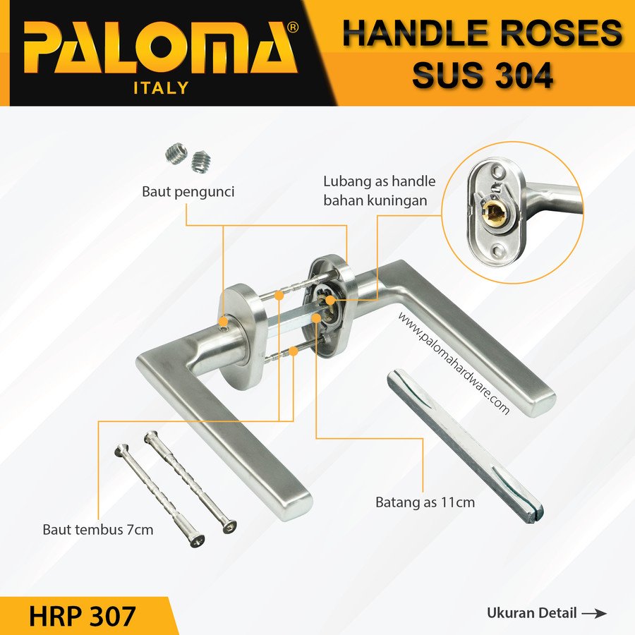 Handle Pintu Roses PALOMA HRP 307 LHT RUBEN OV SS STAINLESS STEEL