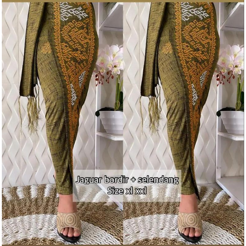 Kamen jaguar bordir free slendang | kamen songket bordir denim include slendang