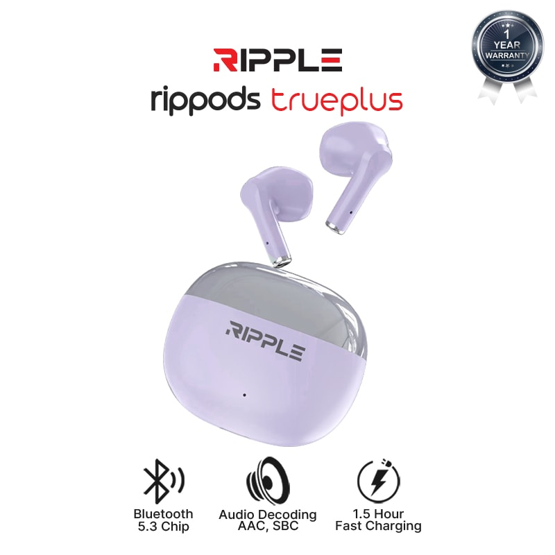 Ripple Rippods True Plus TWS Headset Bluetooth Earphone Mini Earbuds Handsfree Purple
