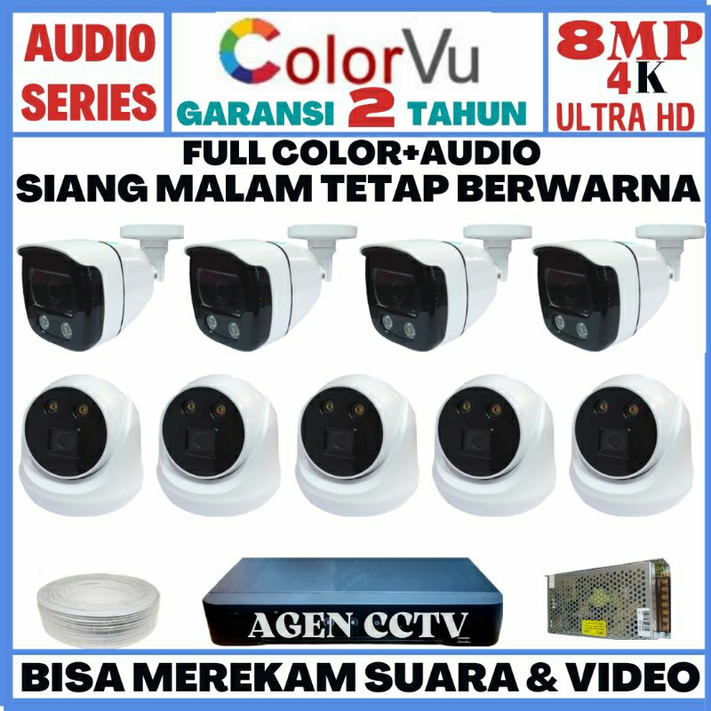 PAKET CCTV COLORVU 16 CHANNEL 9 KAMERA 8MP 4K ULTRA HD 2560P AUDIO