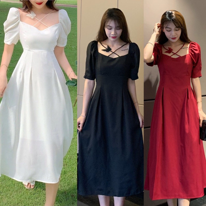 [ADA SIZE JUMBO] D0670 MILA KOREAN STYLE VINTAGE MIDI DRESS PANTAI PUTIH POLOS MUSIM PANAS PANTAI BU