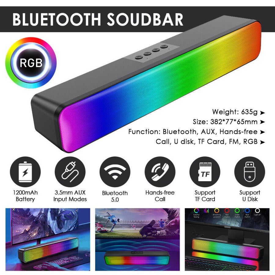Speaker Soundbar TV Computer RGB Lightning 2.0 M8 Bluetooth Portable