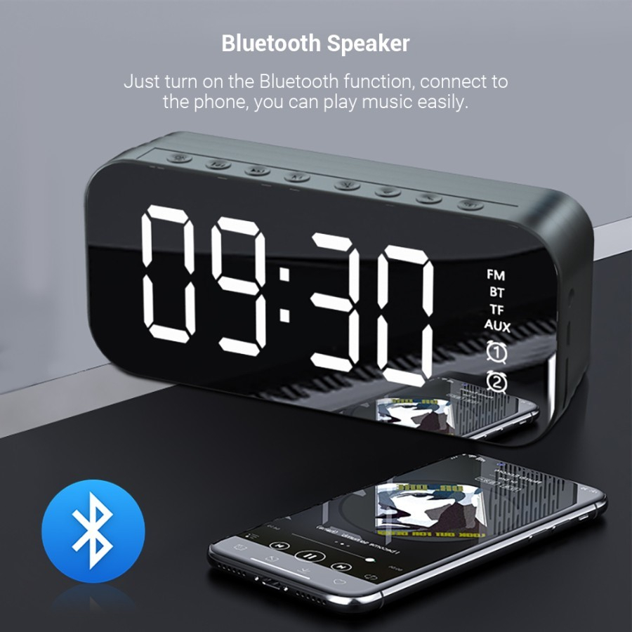 Speaker Bluetooth A18 LED Clock Alarm Mirror Wireless 3D