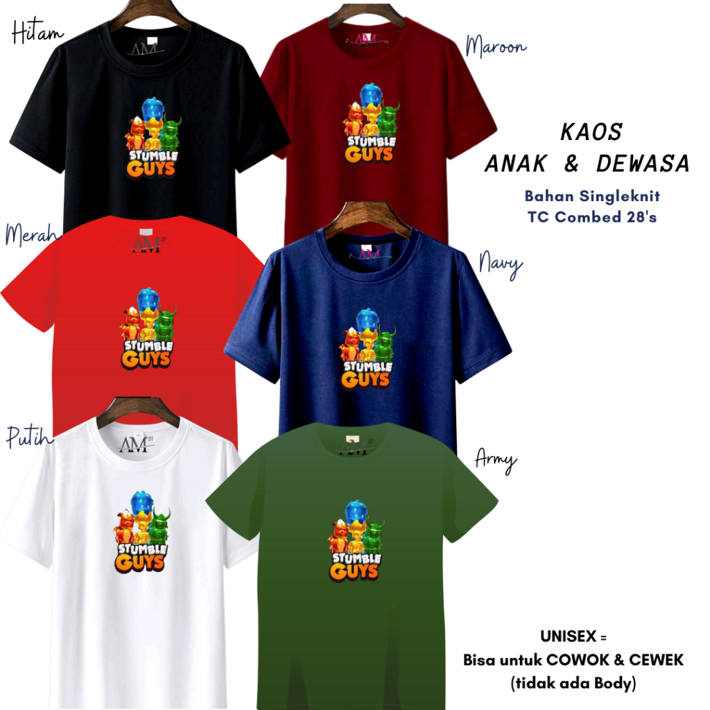 KAOS ANAK COWOK 3-12 TAHUN - REMAJA - DEWASA STUMBLEGUYS N FRiENDS-4 12warna