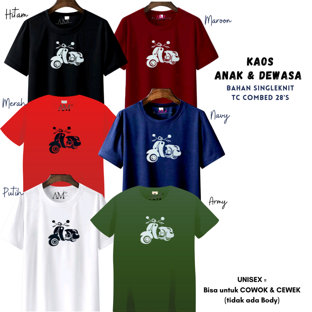 Baju Kaos Anak Cowok 3-12 tahun Remaja Dewasa ukuran S - 7XL - XXXL Dewasa VESPA