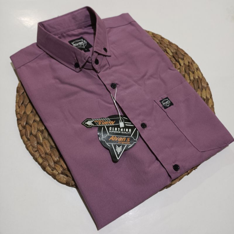 kemeja polos pendek pria kemeja dusty kemeja hijau sage/lilac